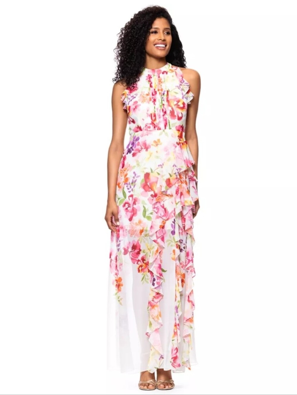 Betsy & Adam Sleeveless Floral Chiffon Gown Size 14 NWT Fairycore Romantic